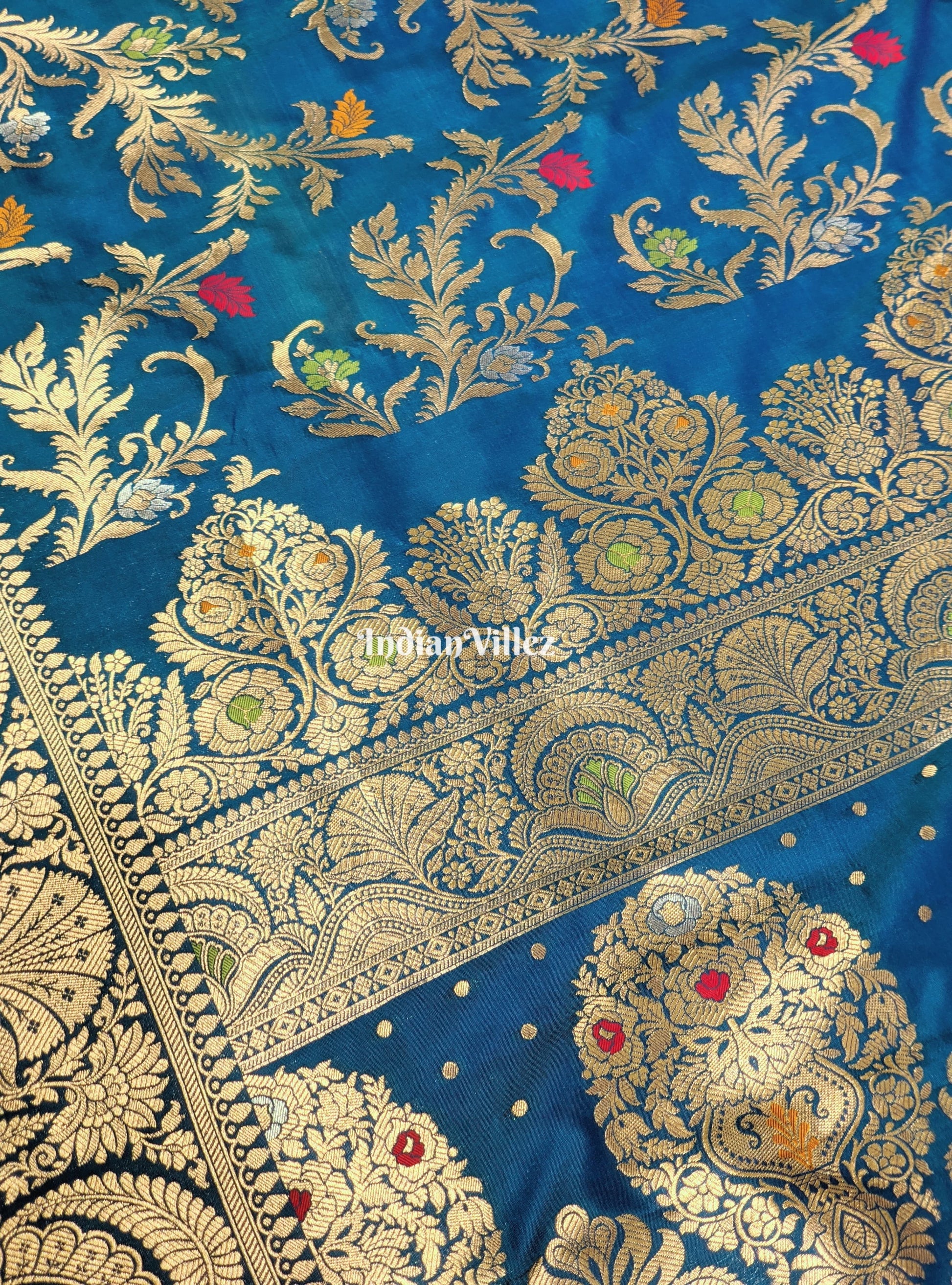 Copper Sulfate Floral Design Pure Banarasi Katan Saree