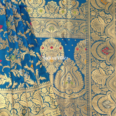 Copper Sulfate Floral Design Pure Banarasi Katan Saree
