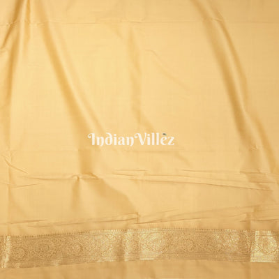 Cream Color Floral Design Pure Banarasi Katan Saree