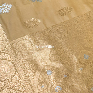Cream Color Floral Design Pure Banarasi Katan Saree