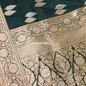 Castleton Green Tree Shape Pure Banarasi Katan Saree