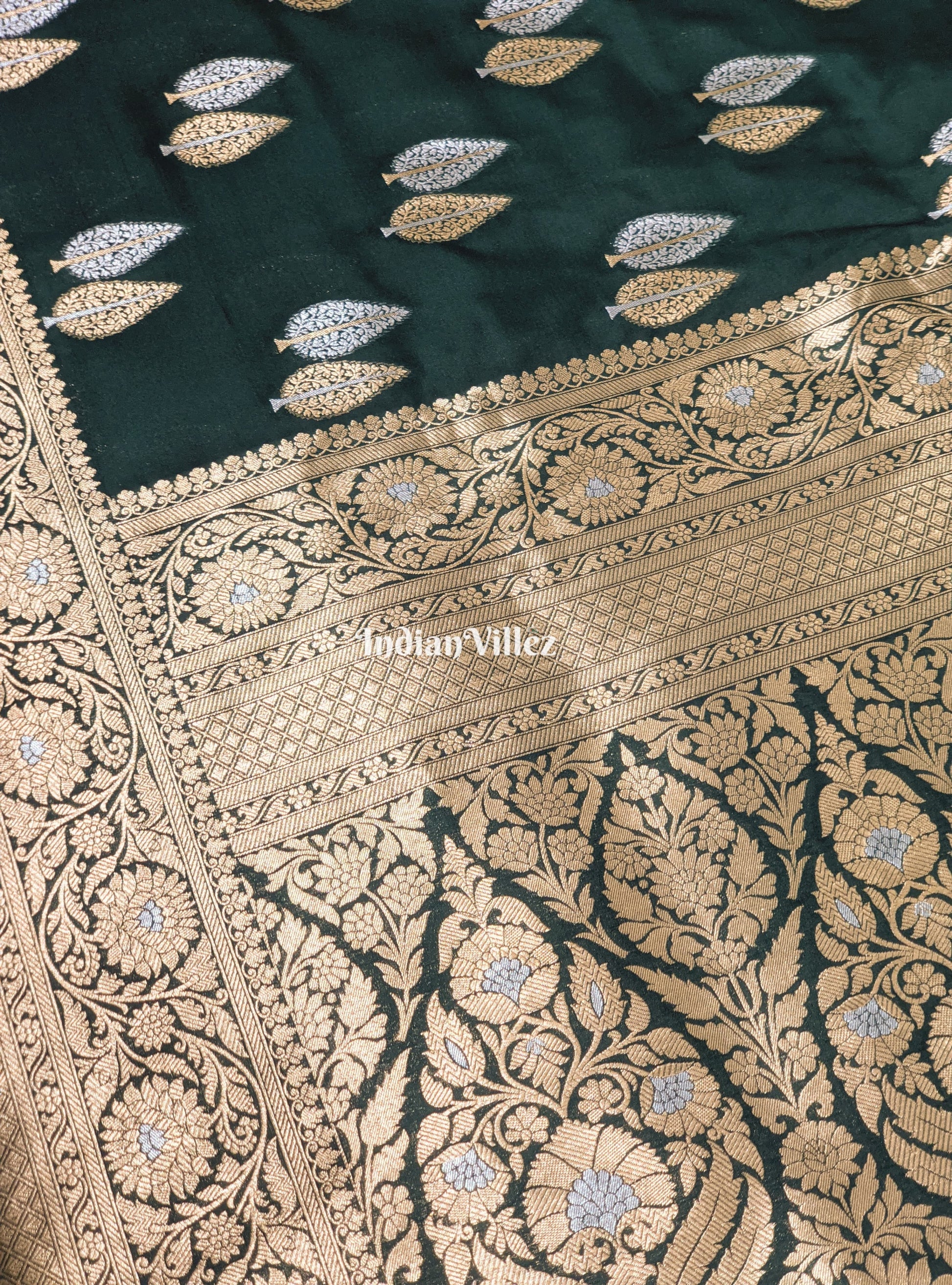 Castleton Green Tree Shape Pure Banarasi Katan Saree