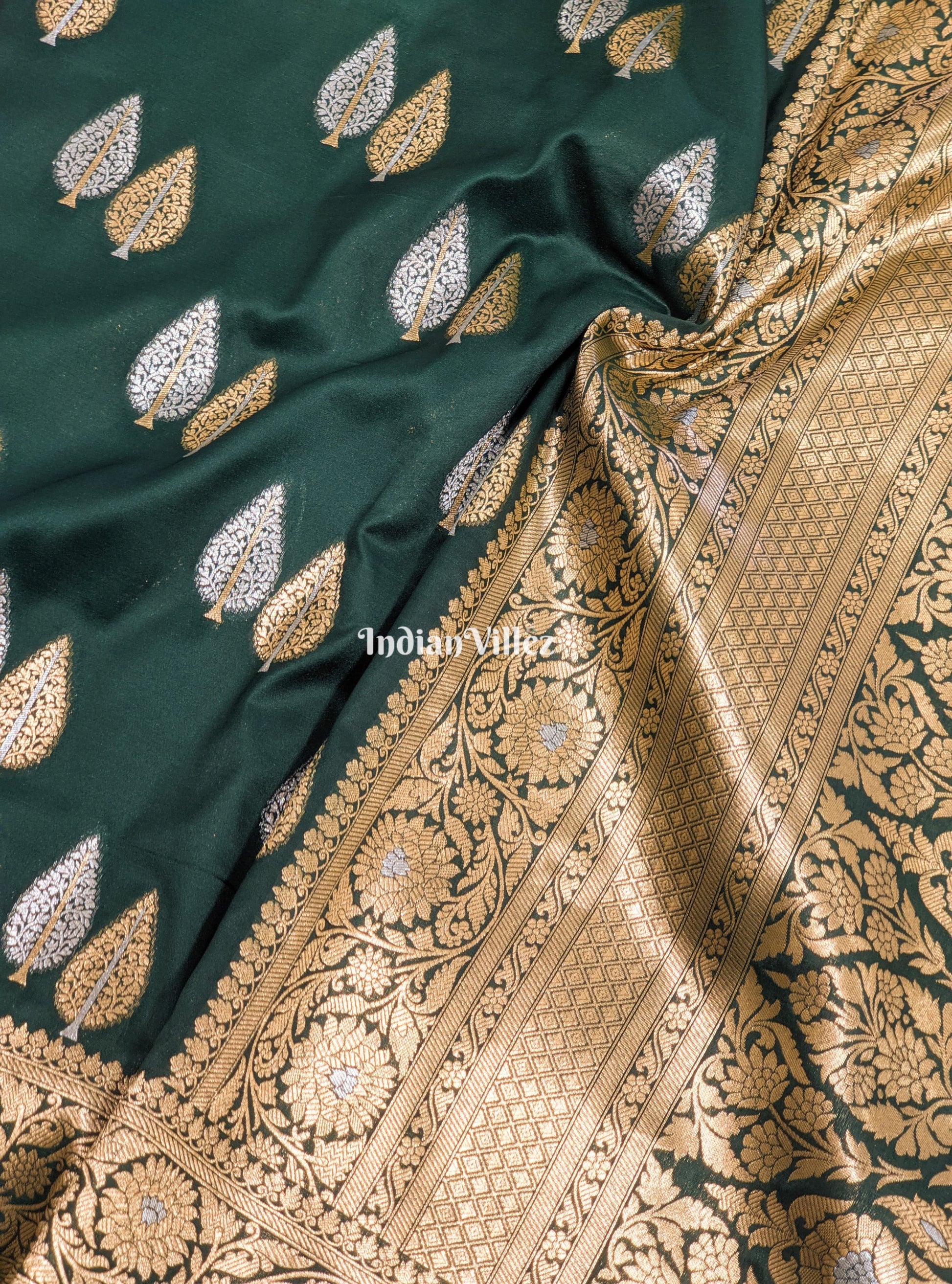 Castleton Green Tree Shape Pure Banarasi Katan Saree