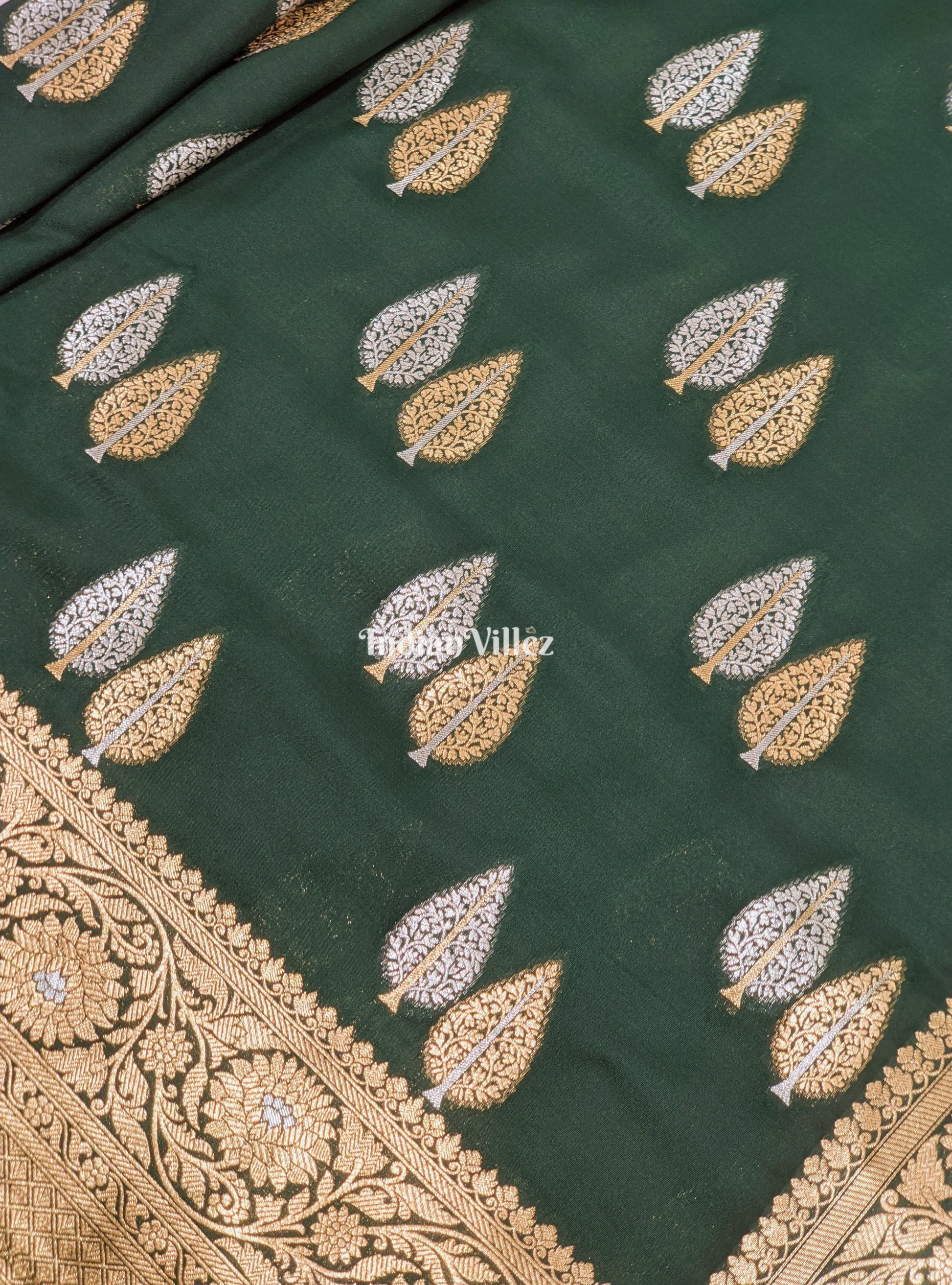 Castleton Green Tree Shape Pure Banarasi Katan Saree