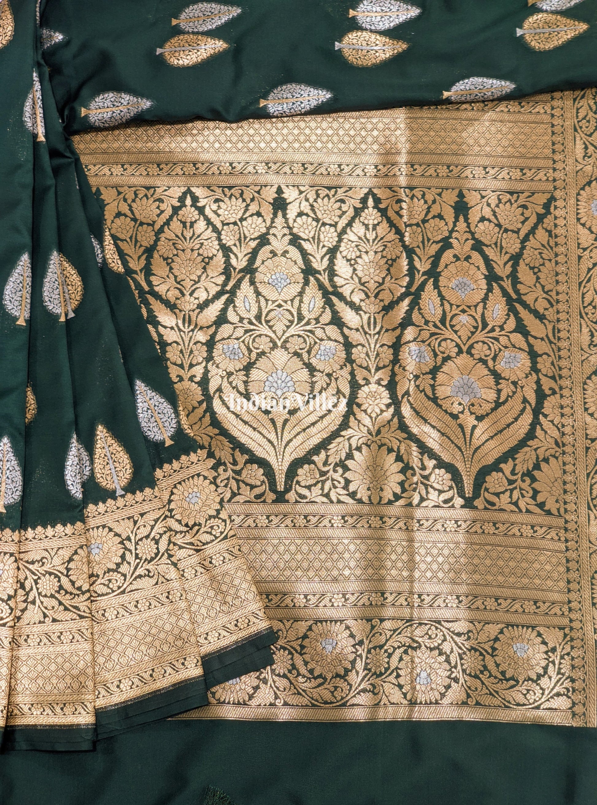 Castleton Green Tree Shape Pure Banarasi Katan Saree