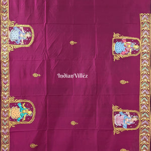 Magenta  Purple Nartaki Chandua Theme Pattachitra Silk Saree