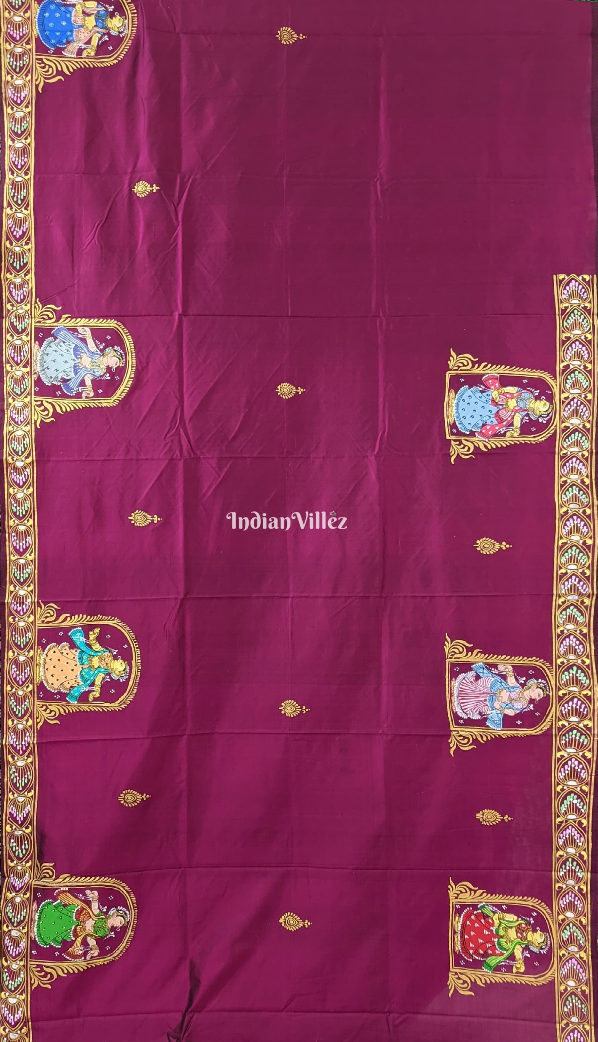 Magenta  Purple Nartaki Chandua Theme Pattachitra Silk Saree