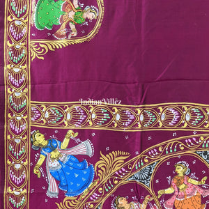 Magenta  Purple Nartaki Chandua Theme Pattachitra Silk Saree