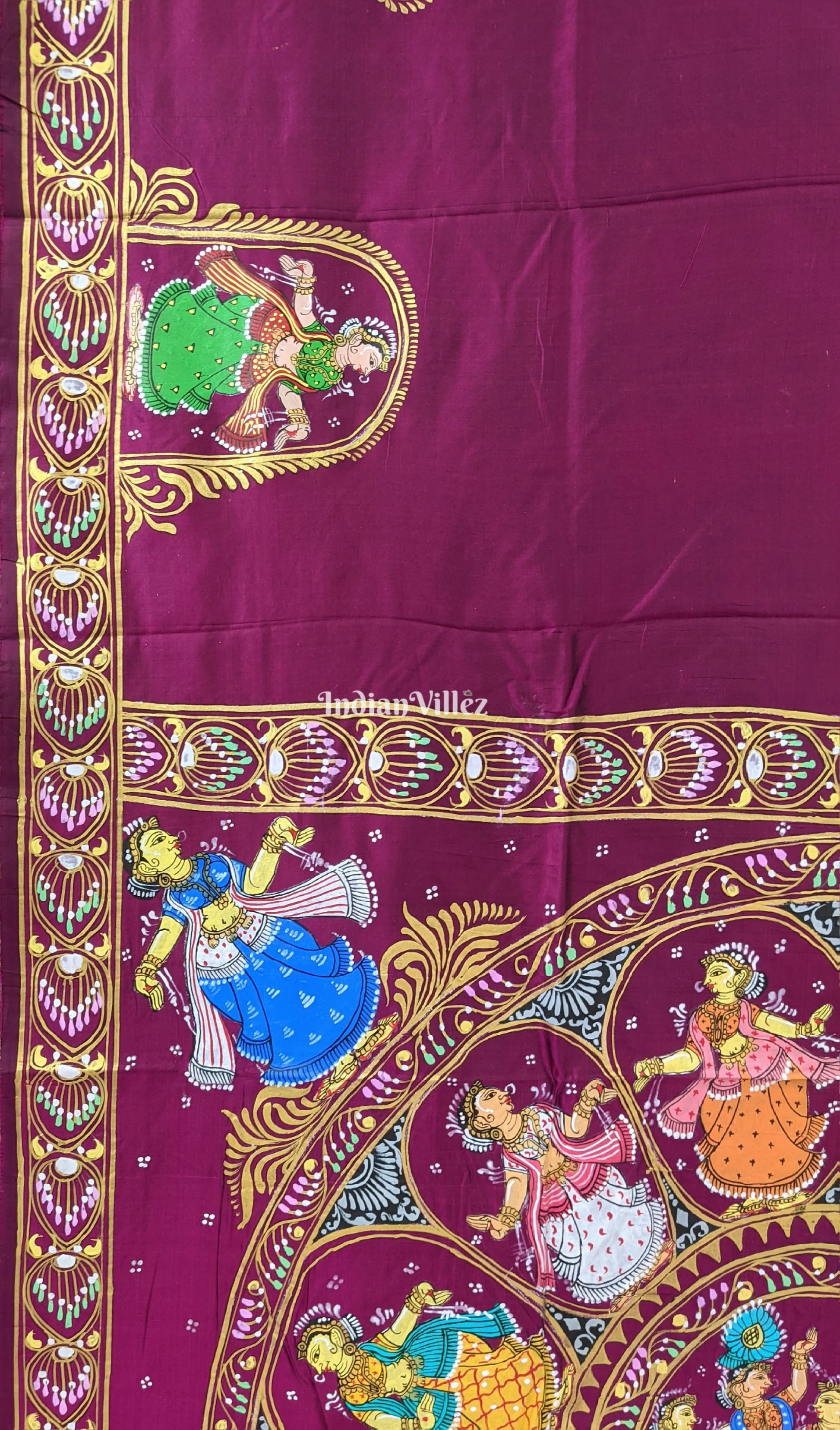Magenta  Purple Nartaki Chandua Theme Pattachitra Silk Saree