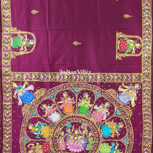 Magenta  Purple Nartaki Chandua Theme Pattachitra Silk Saree
