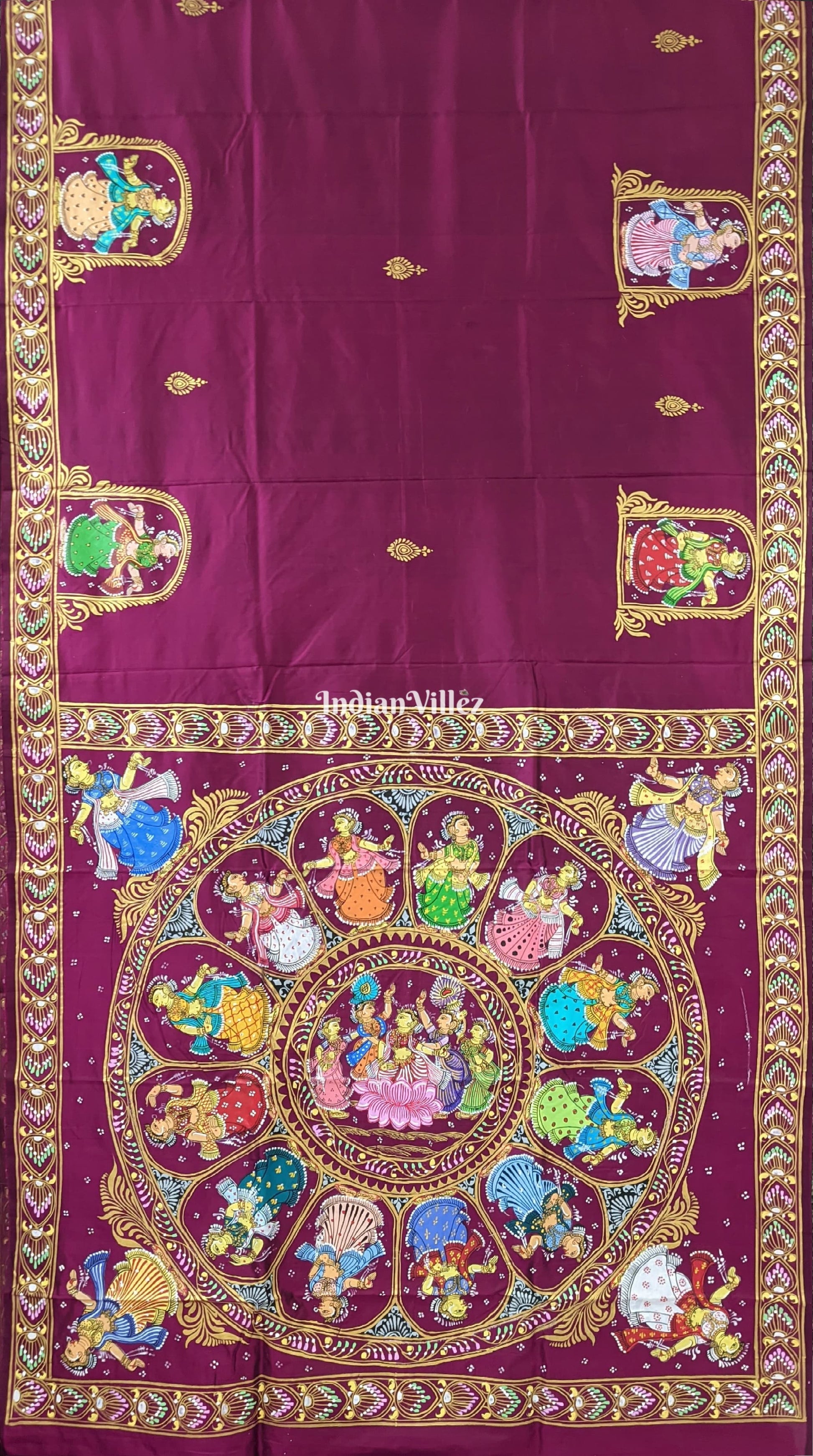 Magenta  Purple Nartaki Chandua Theme Pattachitra Silk Saree