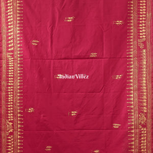 Red Tribal Themed Pattachitra Silk Saree