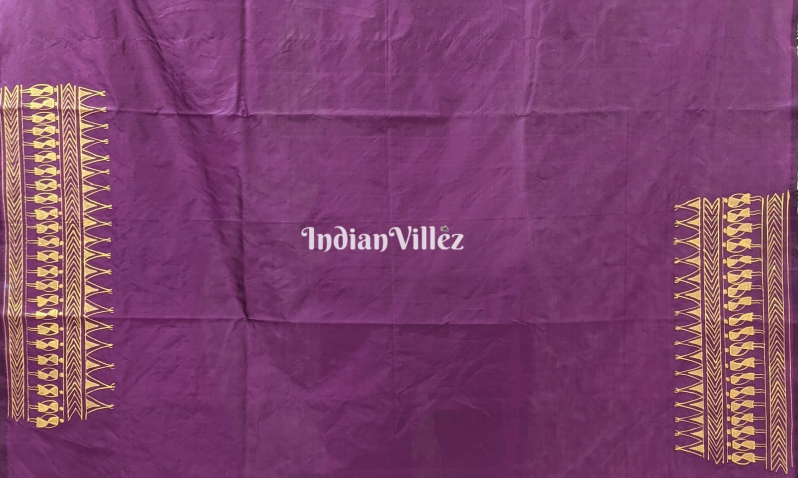 Wine Color Tribal Themed Hand-Painted Pattachitra Saree