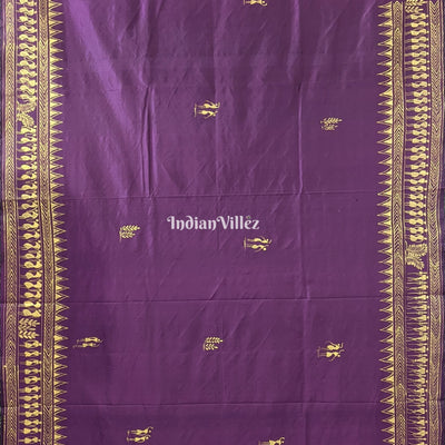 Wine Color Tribal Themed Hand-Painted Pattachitra Saree