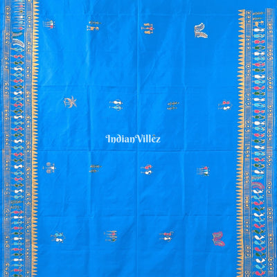 Copper Sulphate Tribal Art Konark Temple Hand-Painted Pattachitra Saree
