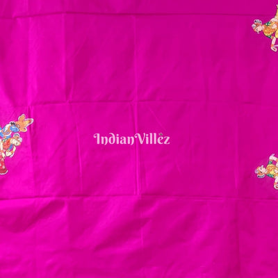 Pink Kandarpa Hati (Elephant) Hand-Painted Pattachitra Saree