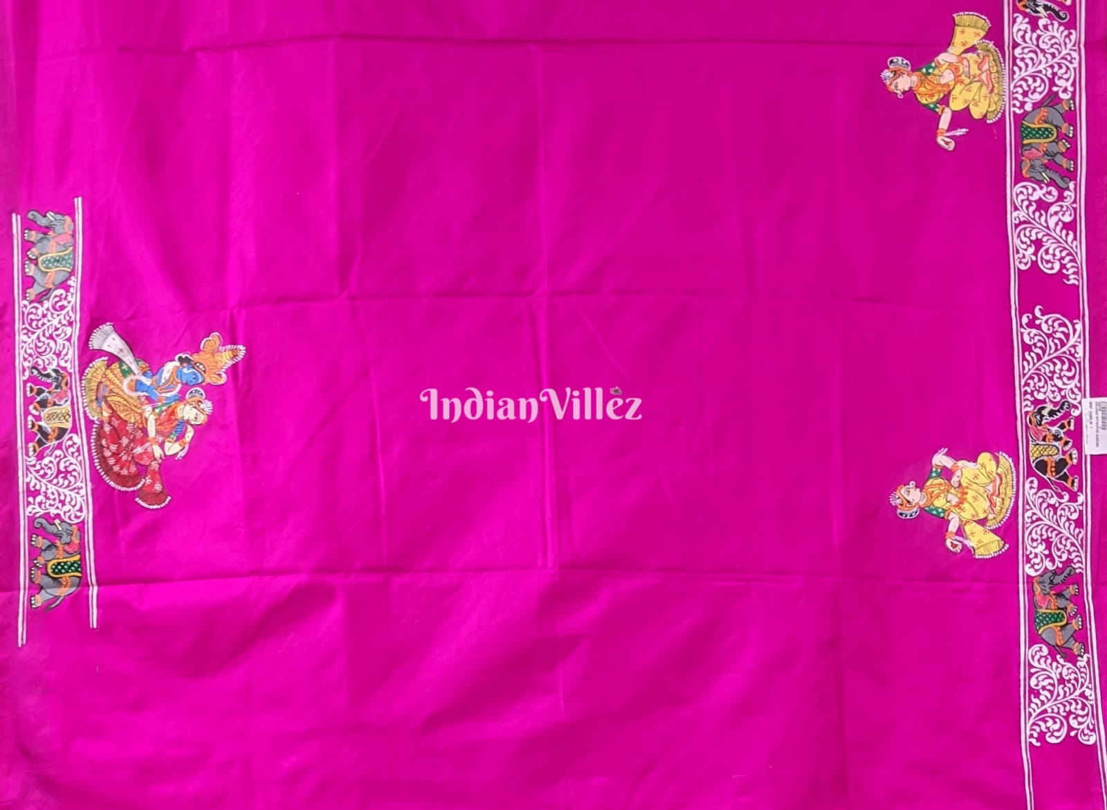 Pink Kandarpa Hati (Elephant) Hand-Painted Pattachitra Saree