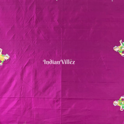 Wine Color Ram Sita Vivah Theme Hand-Painted Pattachitra Saree