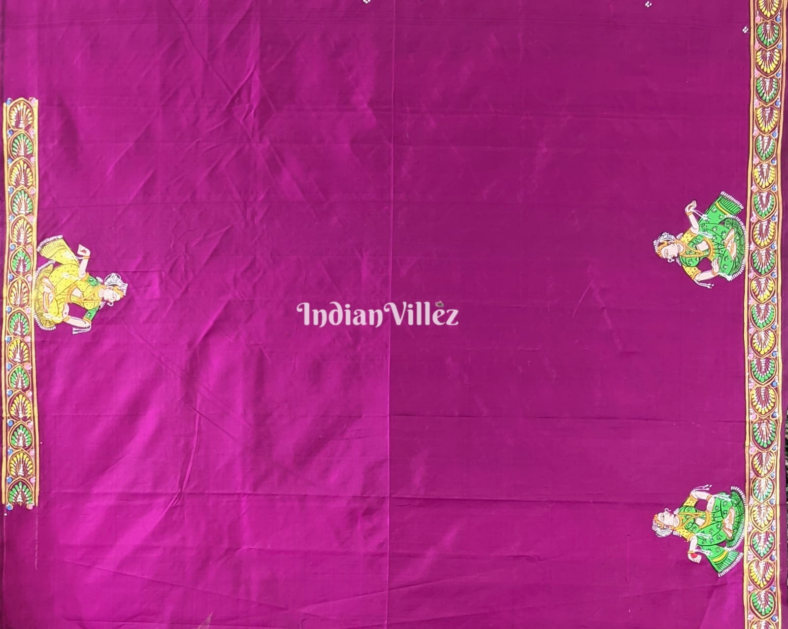 Wine Color Ram Sita Vivah Theme Hand-Painted Pattachitra Saree