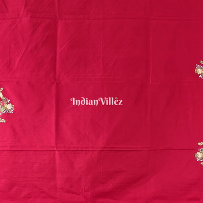 Maroon Shree Jagannath Theme Hand-Painted Pattachitra Silk Saree