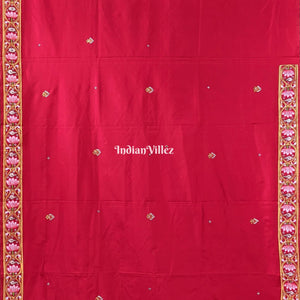 Maroon Shree Jagannath Theme Hand-Painted Pattachitra Silk Saree
