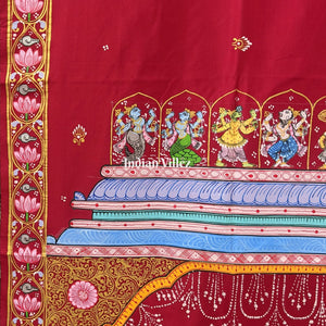 Maroon Shree Jagannath Theme Hand-Painted Pattachitra Silk Saree