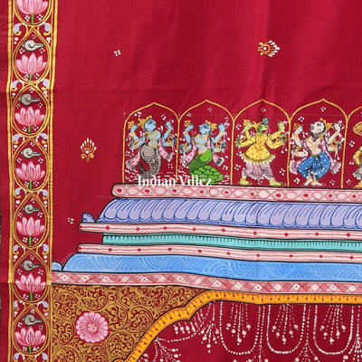 Maroon Shree Jagannath Theme Hand-Painted Pattachitra Silk Saree