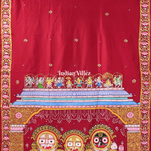 Maroon Shree Jagannath Theme Hand-Painted Pattachitra Silk Saree