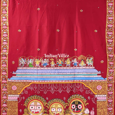 Maroon Shree Jagannath Theme Hand-Painted Pattachitra Silk Saree