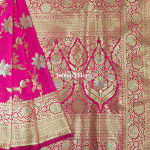 Pink Floral Design Banarasi Katan Saree
