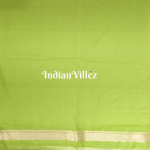 Parrot Green With Floral Design Banarasi Katan Saree