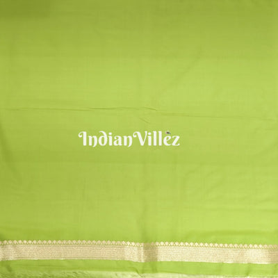 Parrot Green With Floral Design Banarasi Katan Saree
