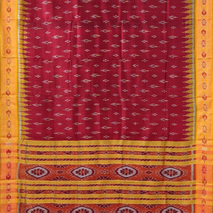 Red Yellow Mayur Chandrika Khandua Silk Saree
