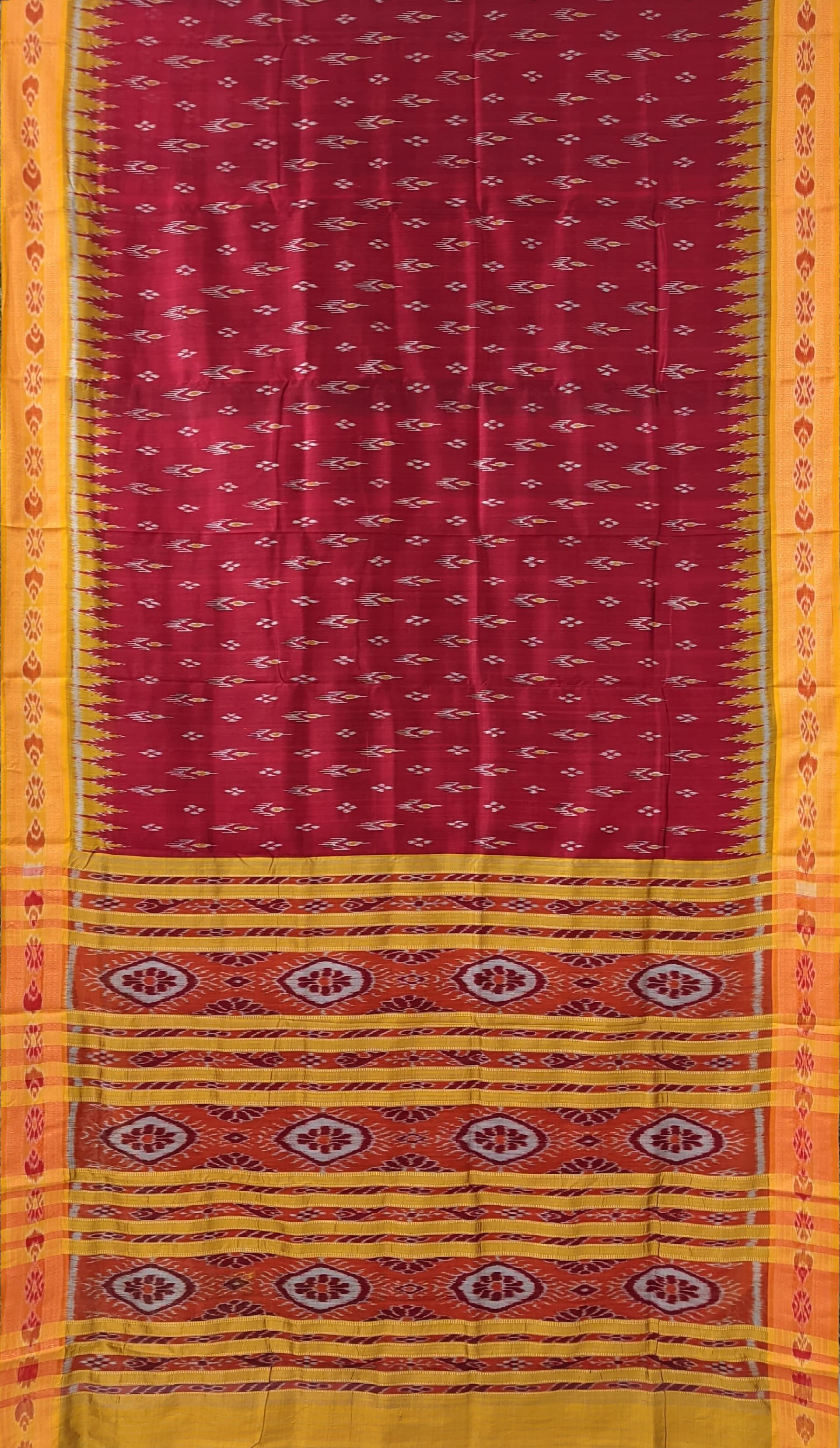 Red Yellow Mayur Chandrika Khandua Silk Saree