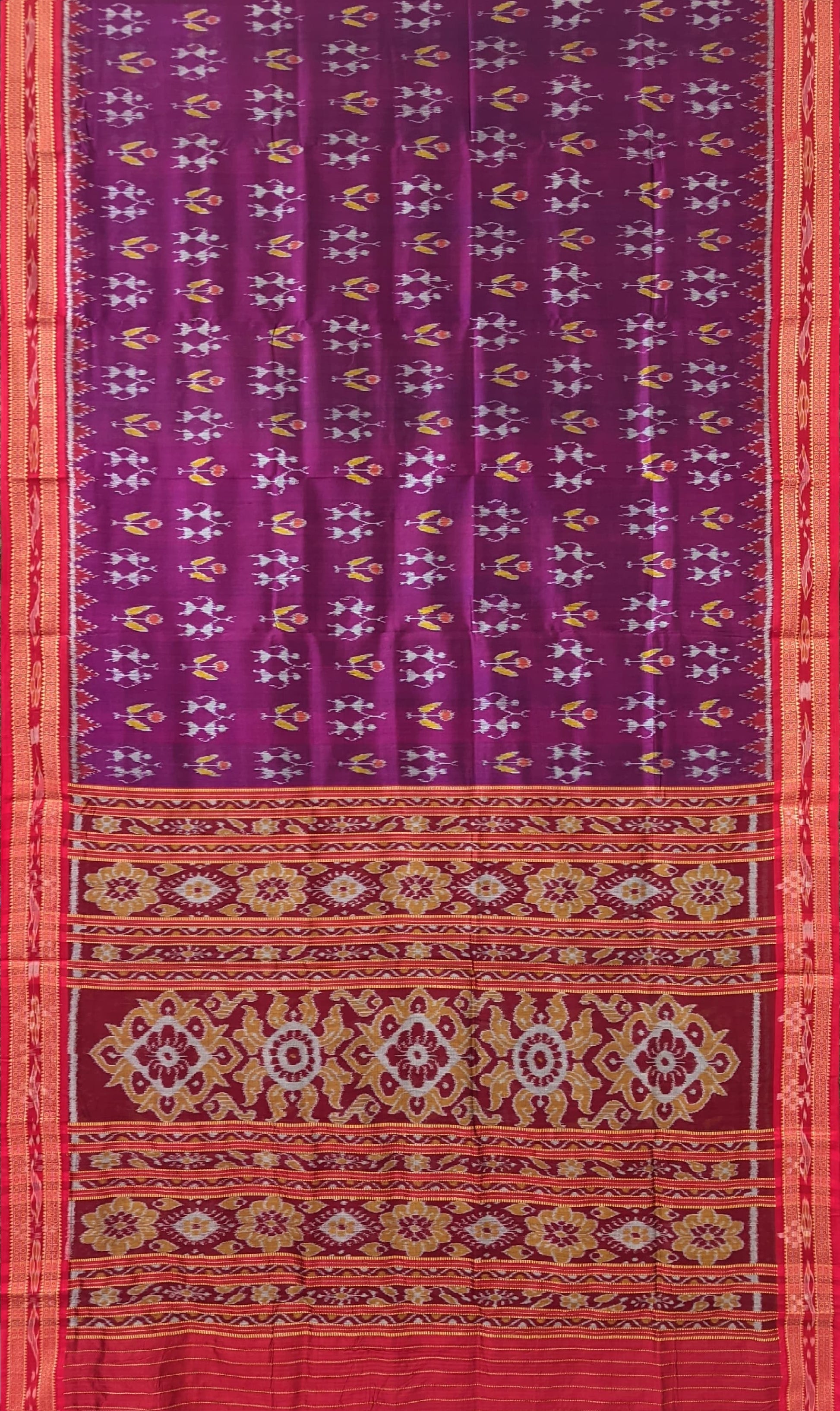 Wine Tribal Themed Odisha Handloom Khandua Silk Saree