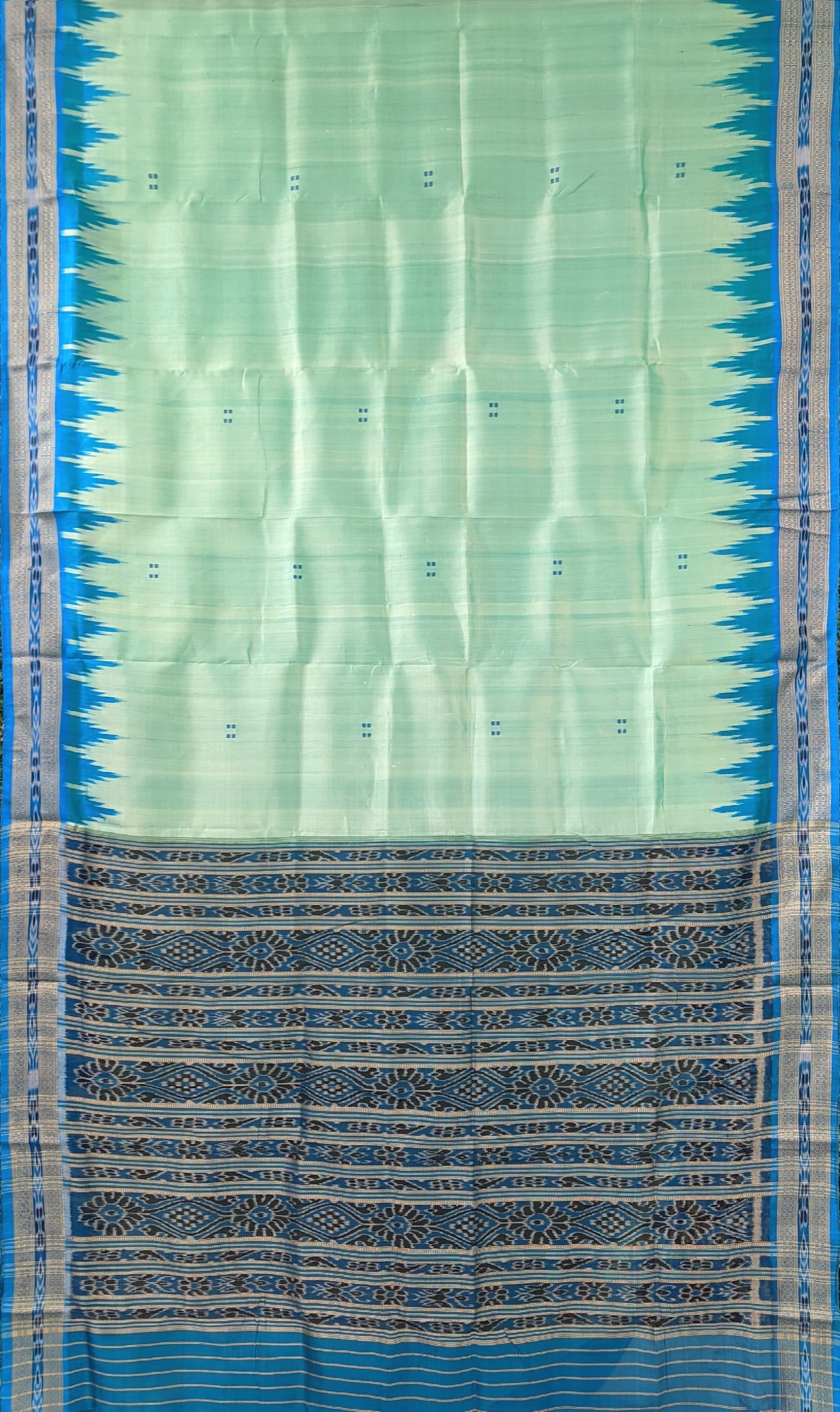 Mint Green Butta Design Odisha Ikat Khandua Silk Saree