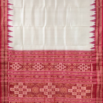 White Odisha Ikat Khandua Silk Saree