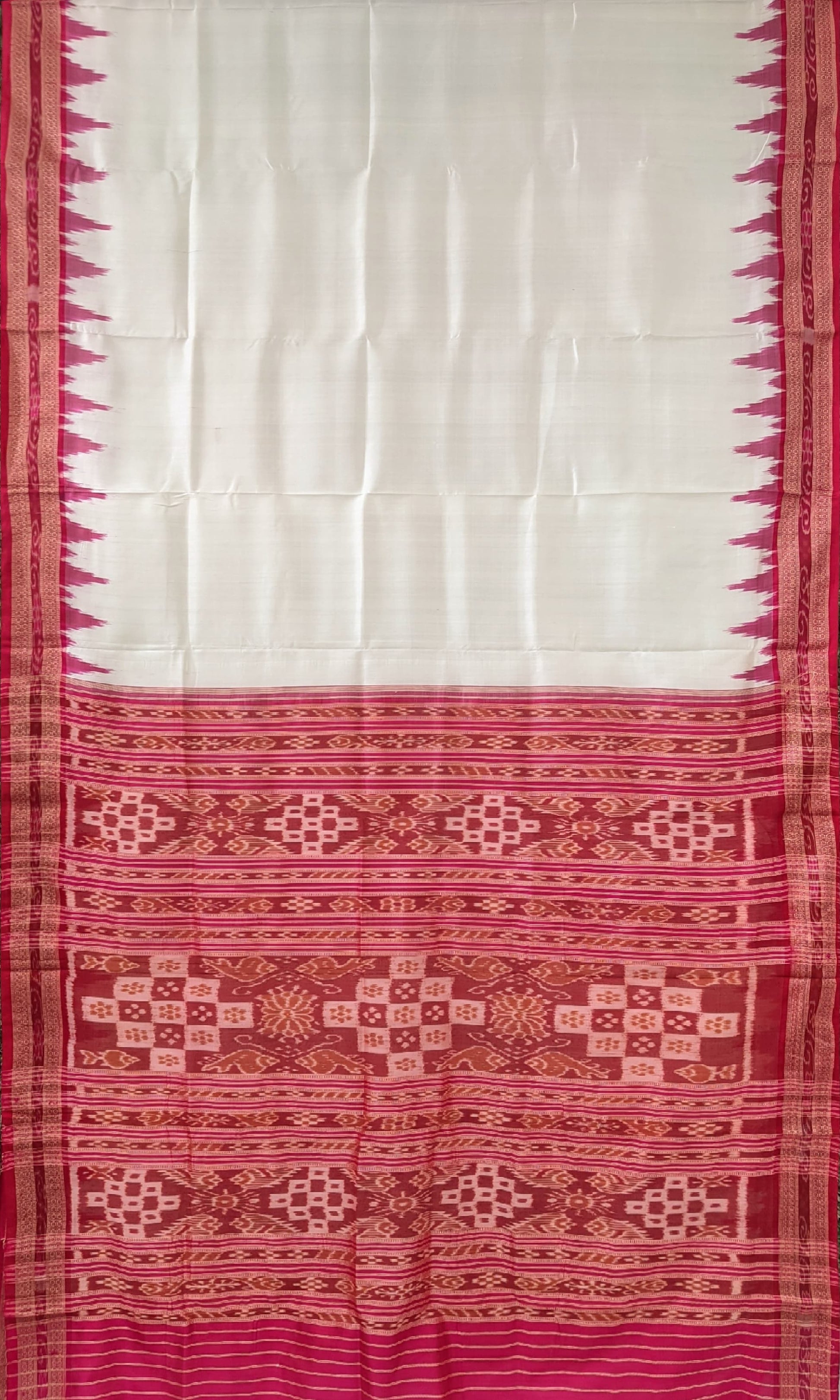 White Odisha Ikat Khandua Silk Saree