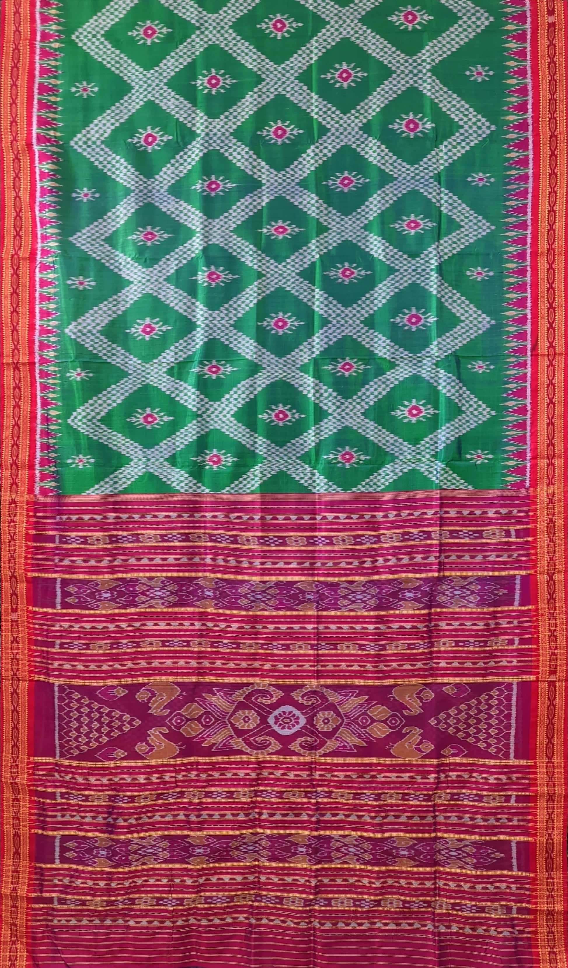 Green Tarabali Khandua Silk Saree without Blouse