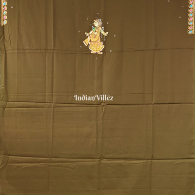 Mehendi Green Radha Krisha Pattachitra Kurti Cotton Dress Material