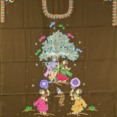 Mehendi Green Radha Krisha Pattachitra Kurti Cotton Dress Material