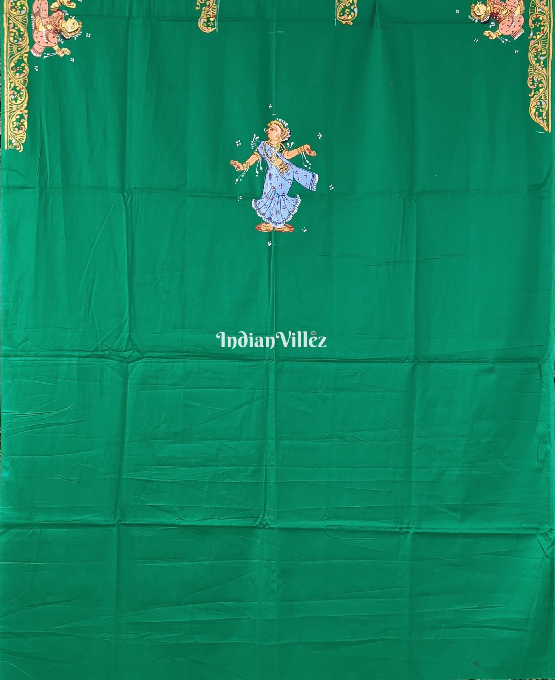 Green Nartaki Pattachitra Kurti Cotton Dress Material