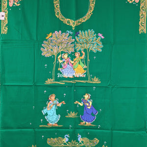 Green Nartaki Pattachitra Kurti Cotton Dress Material