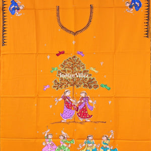 Orange Nartaki Pattachitra Kurti Cotton Dress Material