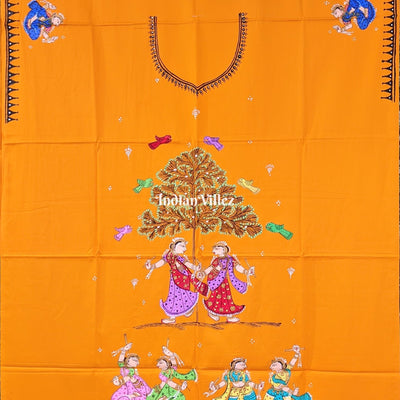 Orange Nartaki Pattachitra Kurti Cotton Dress Material