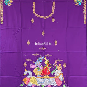 Violet Radha Krisha Pattachitra Kurti Cotton Dress Material