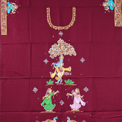 Krishna bansuri  Pattachitra Kurti Cotton Dress Material