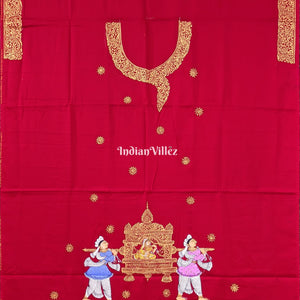 Red Doli Barat Pattachitra Kurti Cotton Dress Material