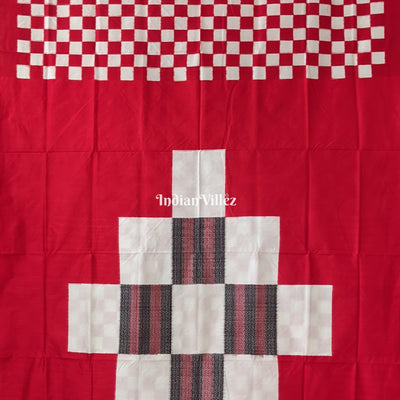 White Red Pasapali Sambalpuri Ikat Silk Saree