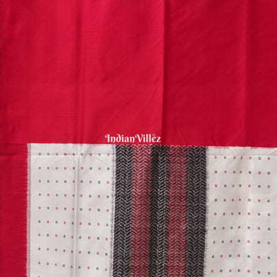 White Red Pasapali Sambalpuri Ikat Silk Saree